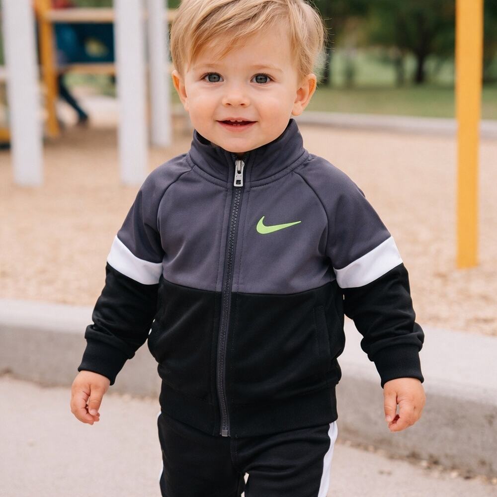 Nike Baby Track Jacket Gray Black Colorblock Swoosh Athletic 18M